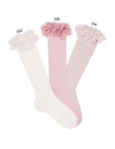 24942 CALCETINES ALTOS PUNTO LISO CON TIRA TUL FRUNCIDO MARCA CONDOR