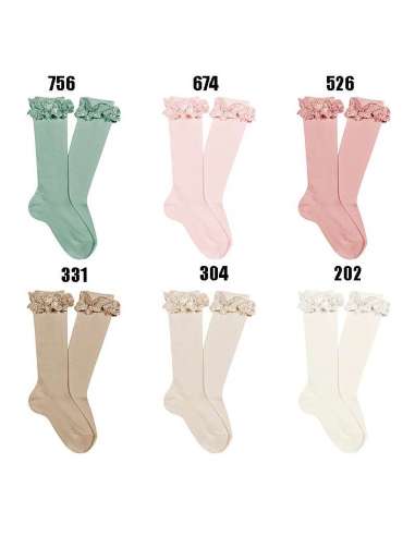24842 CALCETINES ALTOS CON PUNTILLA Y LAZO MARCA CONDOR