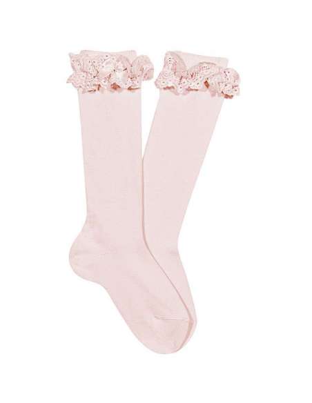 24842 CALCETINES ALTOS CON PUNTILLA Y LAZO MARCA CONDOR