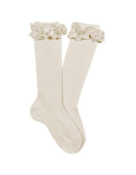 24842 CALCETINES ALTOS CON PUNTILLA Y LAZO MARCA CONDOR