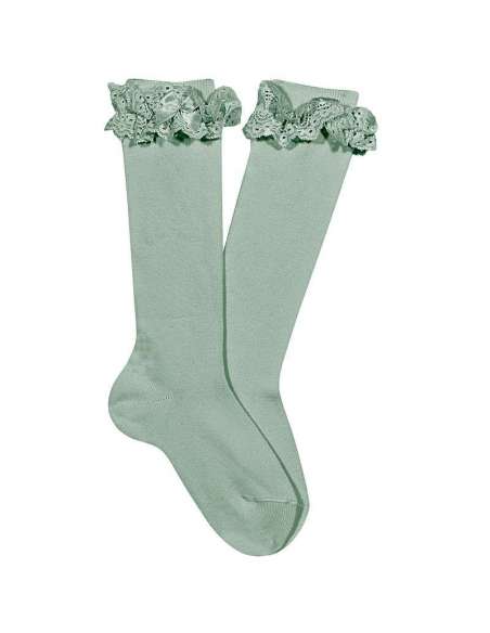 24842 CALCETINES ALTOS CON PUNTILLA Y LAZO MARCA CONDOR