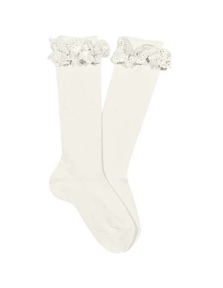 24842 CALCETINES ALTOS CON PUNTILLA Y LAZO MARCA CONDOR