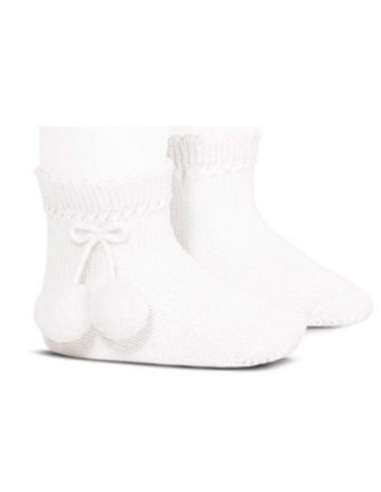 25044 200 WHITE  SHORT SOCKS WITH POMPOMS BRAND CONDOR