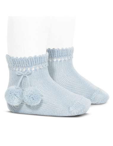 25044 410 AZUL BEBE CALCETIN CORTO PERLE CON BORLAS MARCA CONDOR
