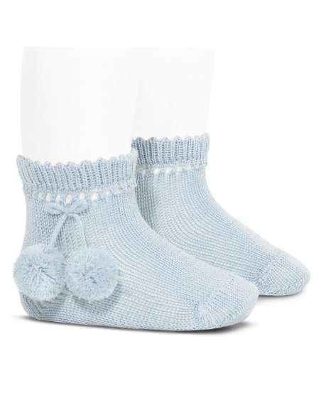 25044 410 AZUL BEBE CALCETIN CORTO PERLE CON BORLAS MARCA CONDOR