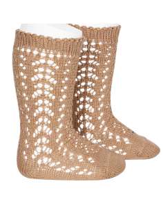 25182 326 CAMEL PERLE OPENWORK KNEE HIGH SOCKS BRAND CONDOR