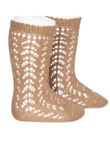 25182 326 CAMEL PERLE OPENWORK KNEE HIGH SOCKS BRAND CONDOR
