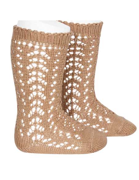 25182 326 CAMEL PERLE OPENWORK KNEE HIGH SOCKS BRAND CONDOR