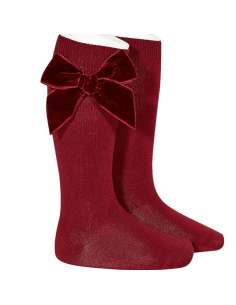 24892 575 GRANATE SIDE VELVET BOW KNEE HIGH SOCKS BRAND CONDOR 2