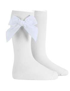 24892 200 WHITE SIDE VELVET BOW KNEE HIGH SOCKS BRAND CONDOR