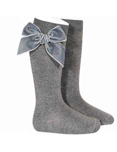 24892 230 GRIS CLARO SIDE VELVET BOW KNEE HIGH SOCKS BRAND CONDOR