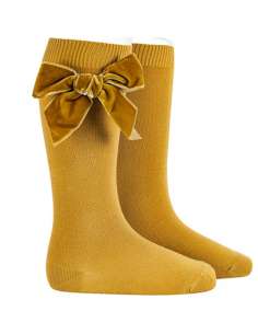 24892 629 MOSTAZA SIDE VELVET BOW KNEE HIGH SOCKS BRAND CONDOR 2