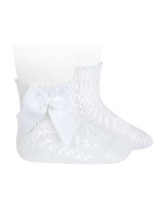 25194 200 WHITE SHORT SOCKS IN PERLE OPENWORK WITH BOW BRAND CONDOR