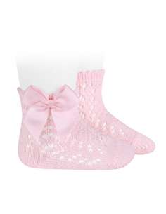 25194 500 PINK  SHORT SOCKS IN PERLE OPENWORK WITH BOW BRAND CONDOR