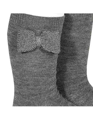 24972 230 GREY TEXTURED TALL SOCKS WITH BOW BRAND CONDOR