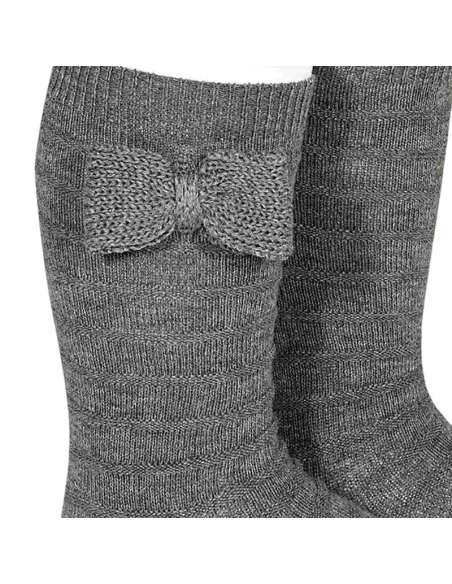 24972 230 GREY TEXTURED TALL SOCKS WITH BOW BRAND CONDOR