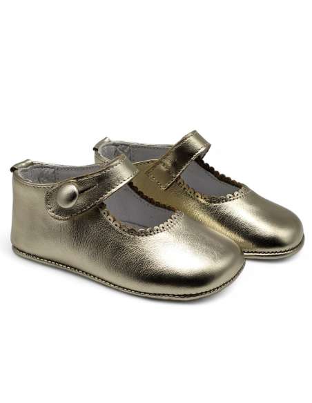Merceditas de Bebé en Piel Oro con Botón – Modelo 712B | Hecho en España