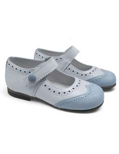 Mary Jane celeste en charol bicolor | Zapato exclusivo fabricado en España