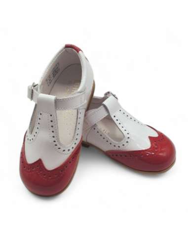 White & Red T-bar Patent Leather Shoe | Wholesale Kids Shoes Made in Spain