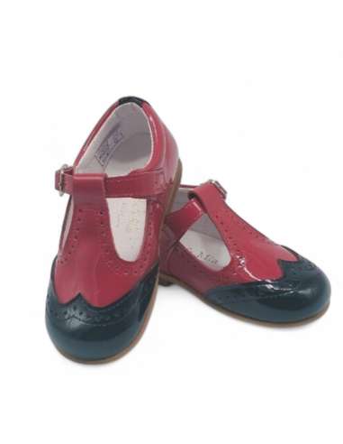 Zapato T-bar rojo y negro de charol | Calzado infantil al por mayor Made in Spain