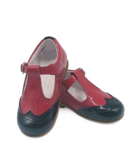 Zapato T-bar rojo y negro de charol | Calzado infantil al por mayor Made in Spain