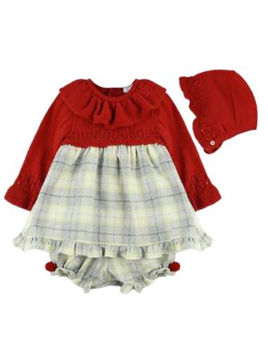 baby dress with bonnet , wholesale babywear, Dulce de Fresa Winter 2025 collection, Spanish baby clothing whol